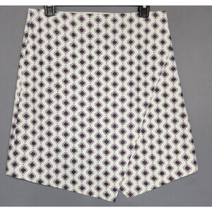 LOFT Skirt Womens 8 White Blue Red Medallion Print Asymmetrical Mini 97% Cotton
